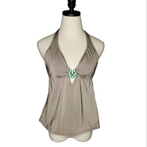 Trina Turk Halter Brooch Detail Beachy Coastal Minimalist Tankini Swim Top 12